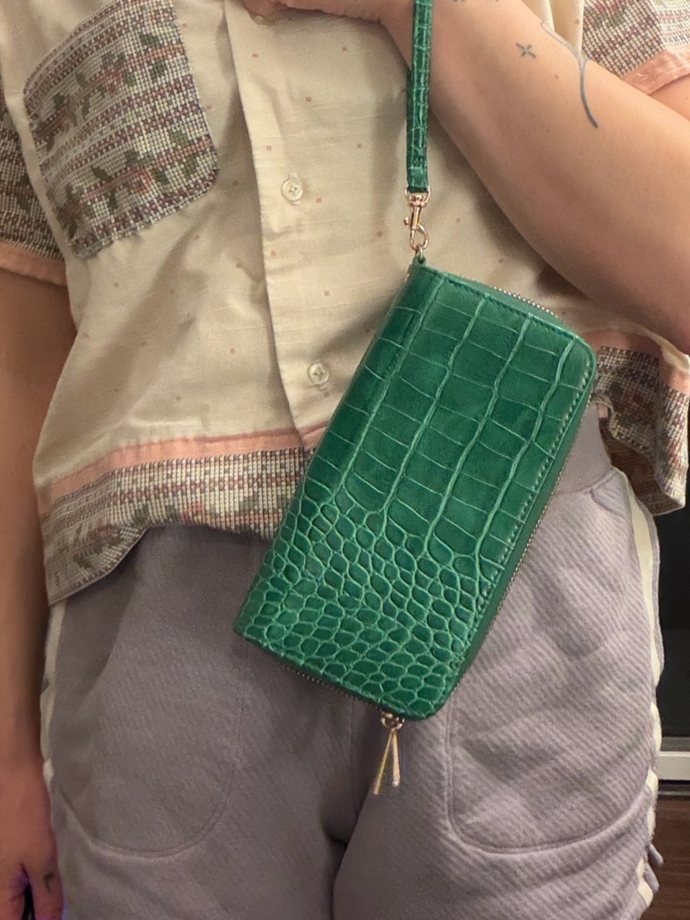 a new day Green Croc-Texture Zip Wristlet Wallet with Tassel Strap